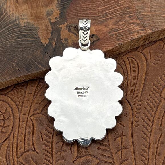 ALLISON SNOWHAWK LEE Navajo Sterling Silver & Mine Number 8 Turquoise Pendant - Picture 2 of 3